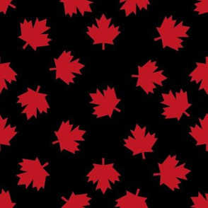 canada maple leaf fabric - red maple leaves - black