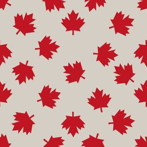 canada maple leaf fabric - red maple leaves - taupe