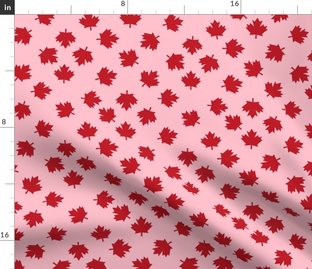 canada maple leaf fabric - red maple leaves - pink