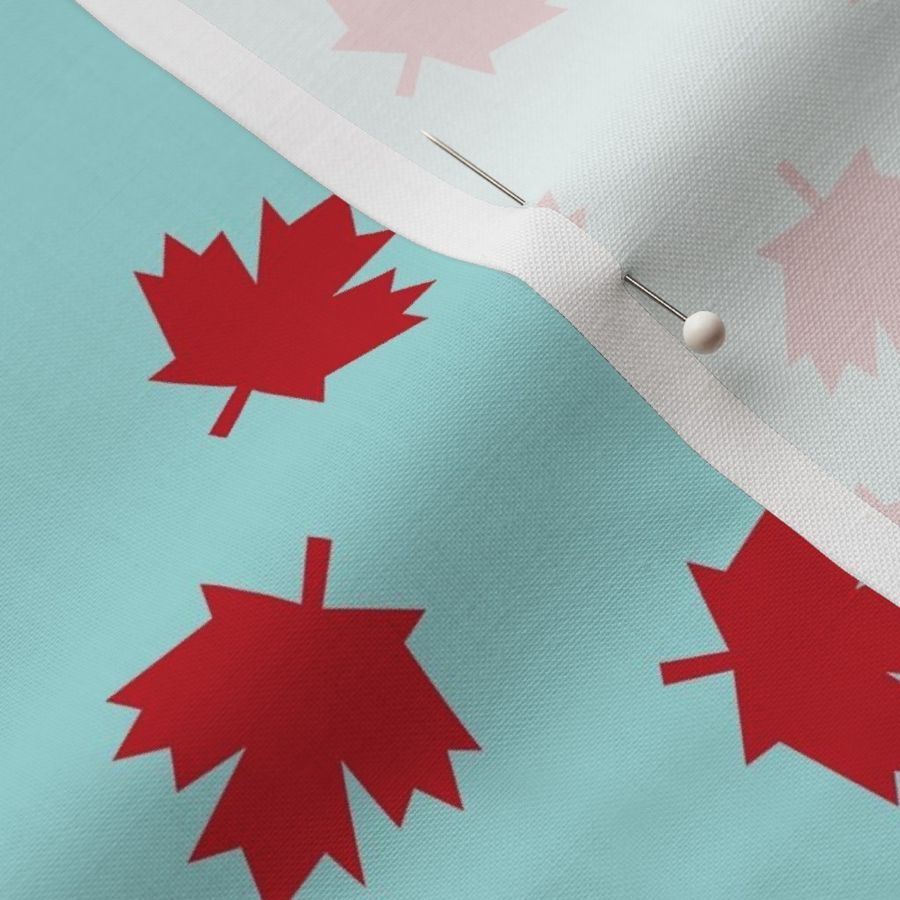 canada maple leaf fabric - red maple leaves - light blue