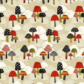 merry mushrooms red black large scale