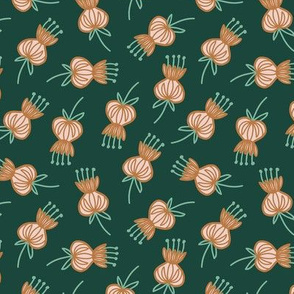 Midcentury Modern Thistle Ditsy in Blush Pink and Forest Green - Large