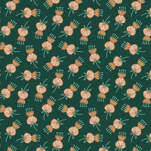 Midcentury Modern Thistle Ditsy in Blush Pink and Forest Green - Medium