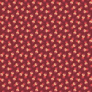 Midcentury Modern Thistle Ditsy in Pink and Burgundy - Small