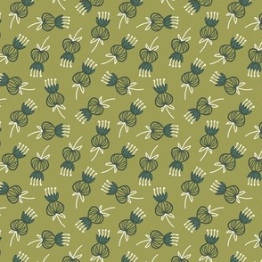 Midcentury Modern Thistle Ditsy in Olive Green - Medium