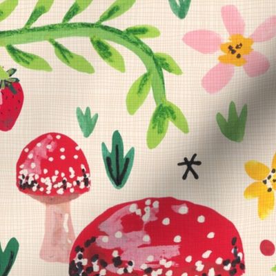 Large Scale for Wallpaper Overgrown Mushroom Garden // a delicious adventure through the vines // ladybugs, strawberries, botanicals, flowers, floral, polka dot, toadstools, magical © ZirkusDesign
