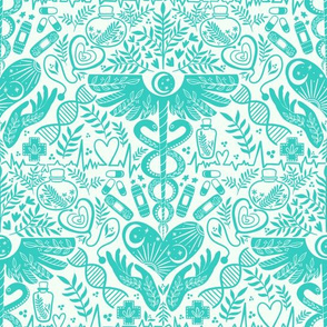 Health and wellbeing, doctor and nurse, medicine, Teal blue green