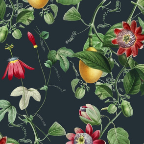 Vines with Exotic Flowers - Large - Gray