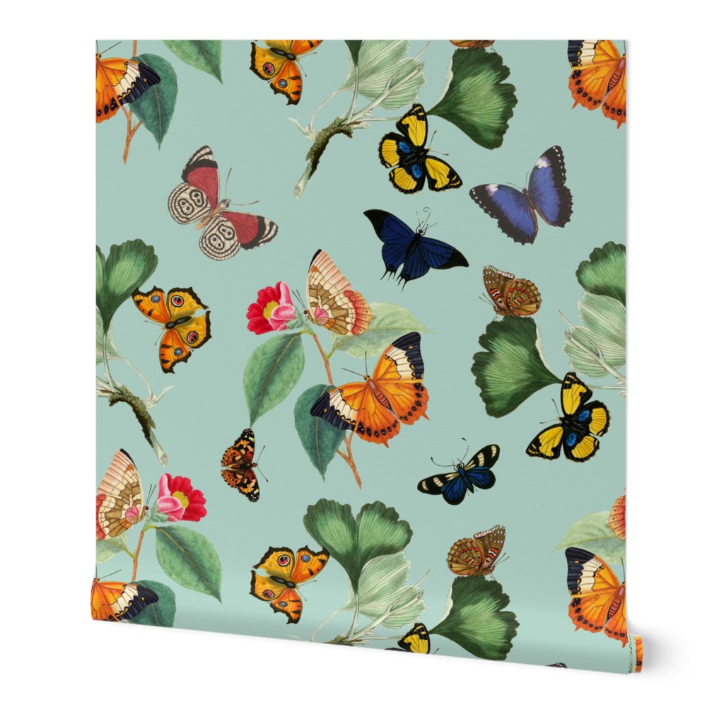 18" Vintage Butterflies - sepia mint - 1 layer