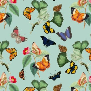 7" Vintage Butterflies - sepia mint - 1 layer