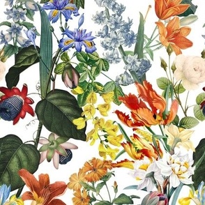 8" Exotic Vintage Passiflora Flowers Night Garden White