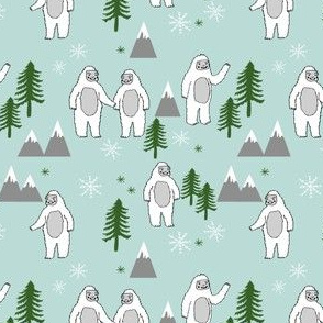 SMALL Yeti christmas winter snow fabric minty by andrea lauren