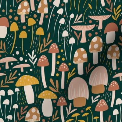 Woodland Mushroom Meadow - green - small scale