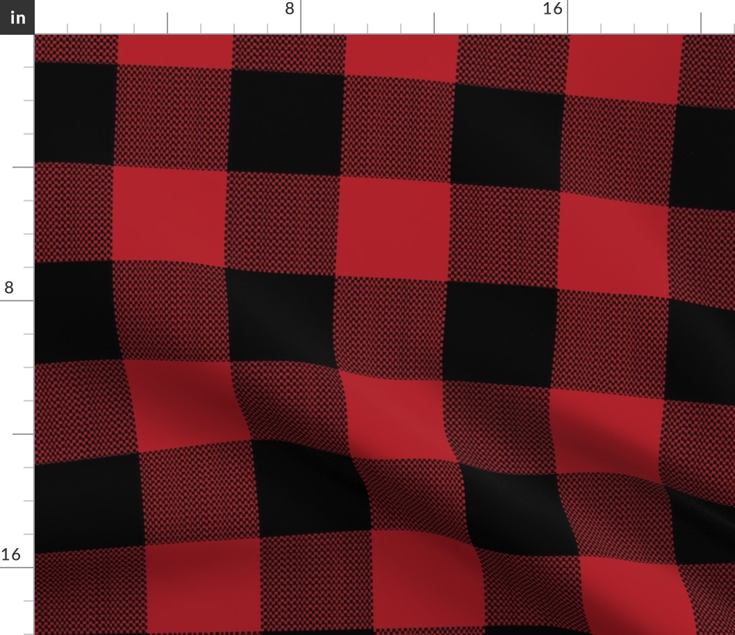 3" Woven Buffalo Check - Black on Red (buffalo plaid, black and red plaid, buffalo check, faux woven texture, 3 inch)