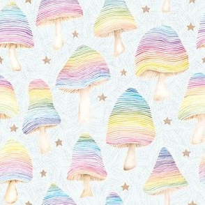 Watercolor Rainbow Mushrooms - smaller scale