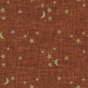 stars and moons // soft gold on cinnamon linen