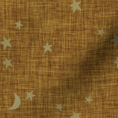 stars and moons // soft gold on bronze linen