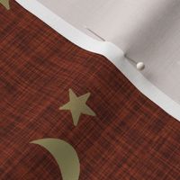 stars and moons // soft gold on mahogany linen