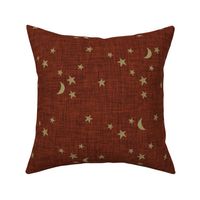 stars and moons // soft gold on mahogany linen