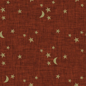 stars and moons // soft gold on mahogany linen