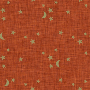 stars and moons // soft gold on rust linen