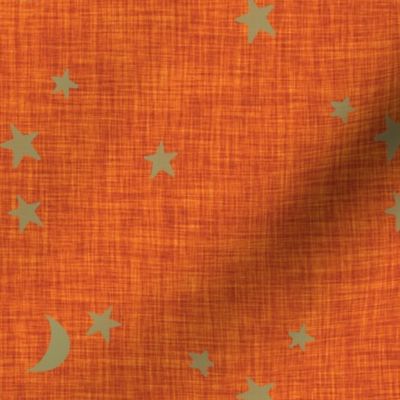 stars and moons // soft gold on tangerine linen no. 1