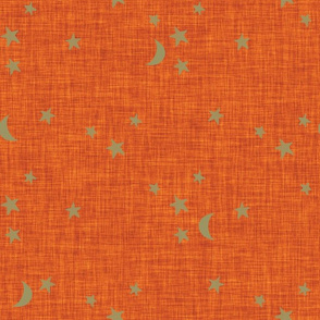 stars and moons // soft gold on tangerine linen no. 1