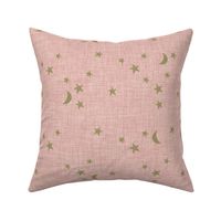 stars and moons // soft gold on pink linen