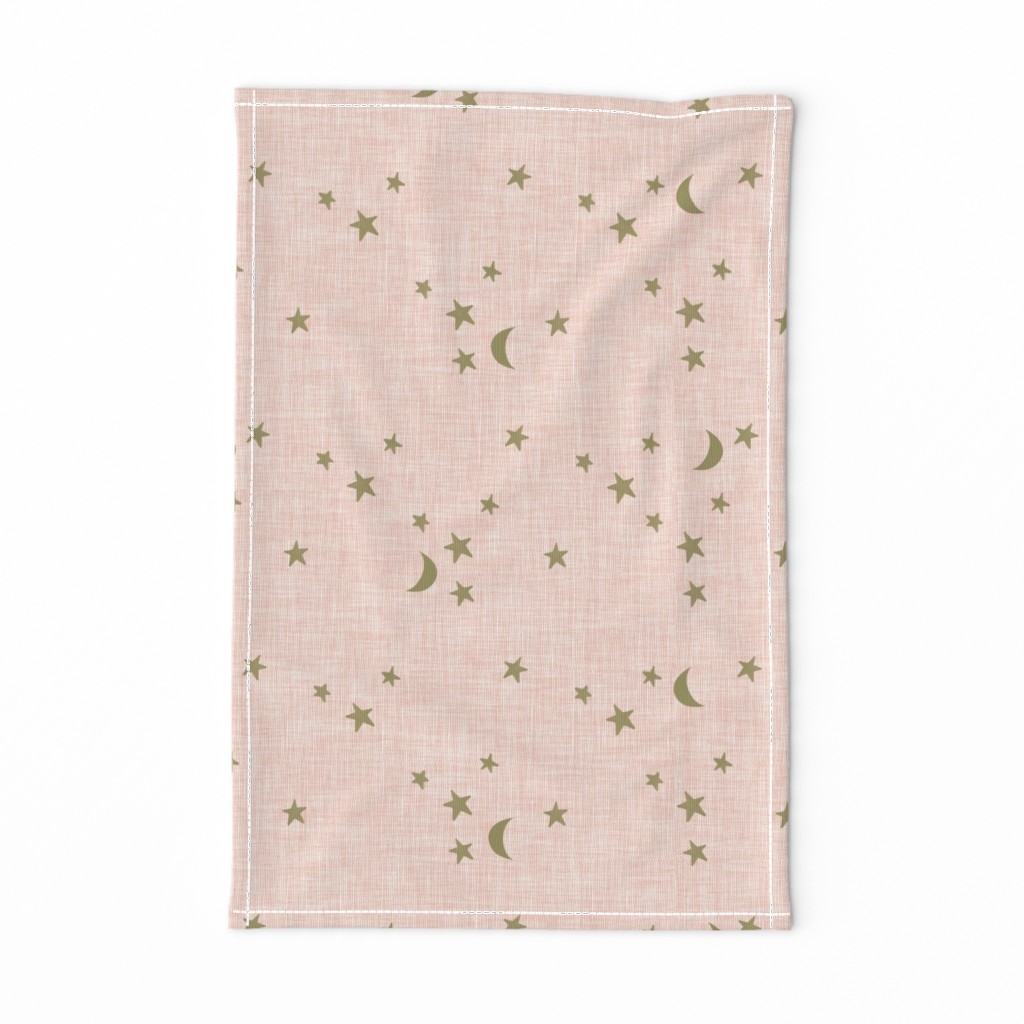 stars and moons // soft gold on pale pink linen