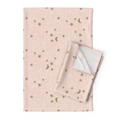 stars and moons // soft gold on pale pink linen