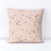 stars and moons // soft gold on pale pink linen