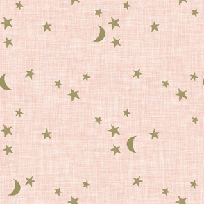 stars and moons // soft gold on pale pink linen