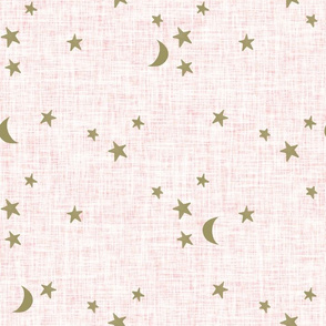 stars and moons // soft gold on light pink linen