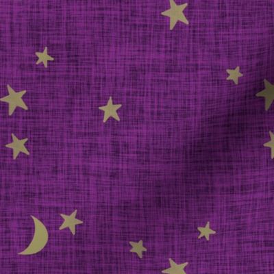 stars and moons // soft gold on purple linen