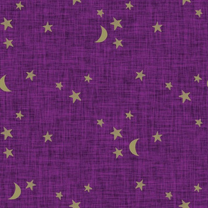 stars and moons // soft gold on purple linen