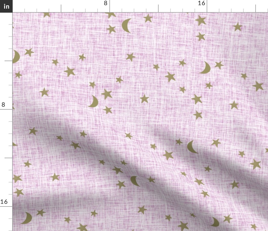 stars and moons // soft gold on crocus linen