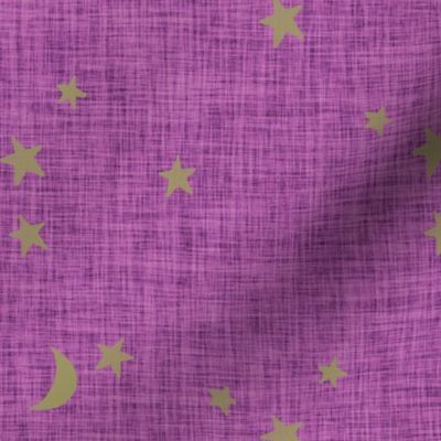 stars and moons // soft gold on plum linen