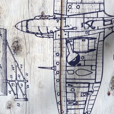 Airplane Patent Drawings on wood rotated 