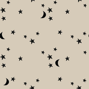 stars and moons // black on linen