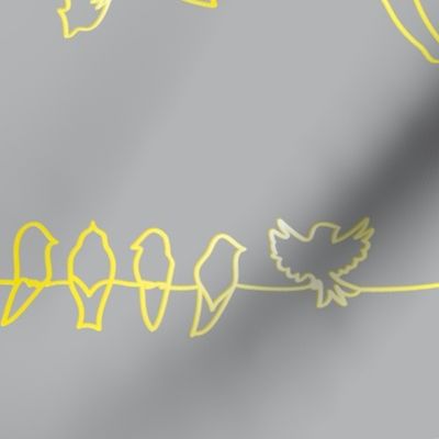 Birds on a wire yellow with white on grey