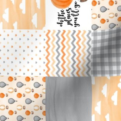 3 inch Hot Air Balloon//Oh the places you'll go//Orange&Grey - Wholecloth Cheater Quilt - Rotated