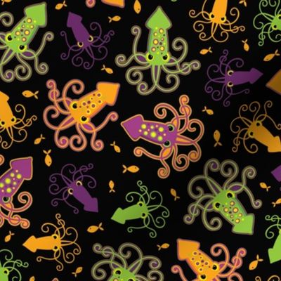 Squid Attack! scatter print (neon colorway)