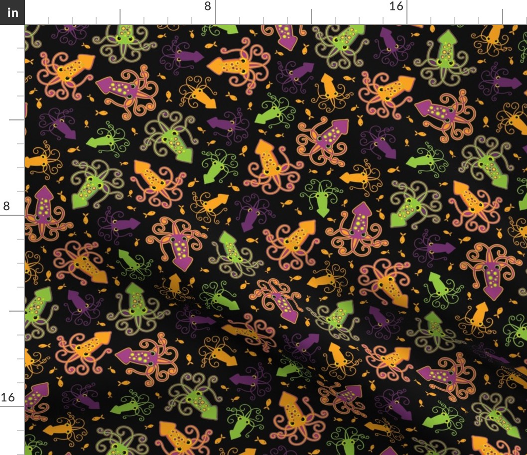 Squid Attack! scatter print (neon colorway)