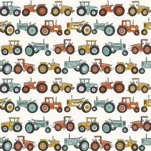 SMALL tractor fabric, tractors, vintage tractors  - neutral fabric, farm fabric, kids fabric - teal