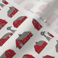 SMALL barn fabric - red barn fabric, farm fabric, farms fabric, - cream