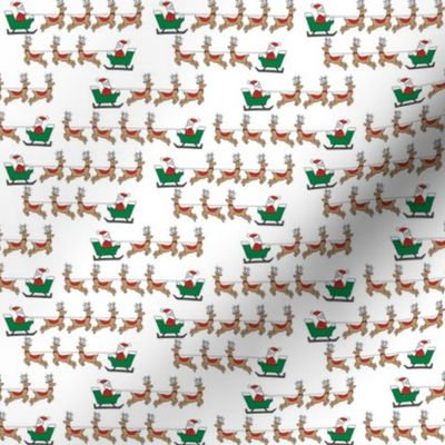 TINY santa's sleigh fabric // reindeer and santa north pole christmas design -red and green