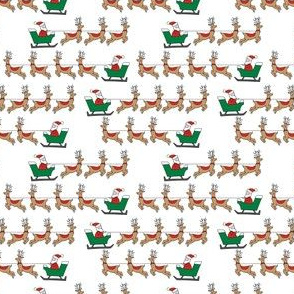 TINY santa's sleigh fabric // reindeer and santa north pole christmas design -red and green