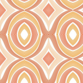 Tribal African Circular Circle Mask Summer Fabric Orange White-01