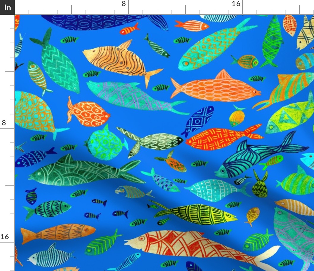 fishes on blue