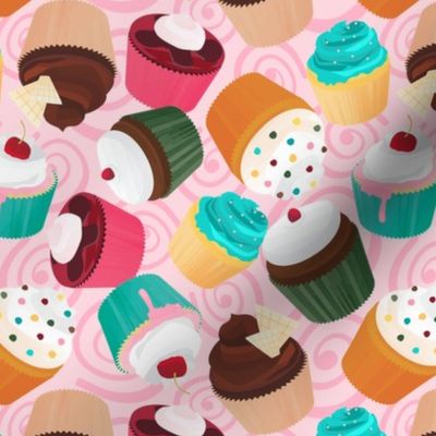 Cupcakes and Swirls Collection - Cupcakes on Pink by JoyfulRose